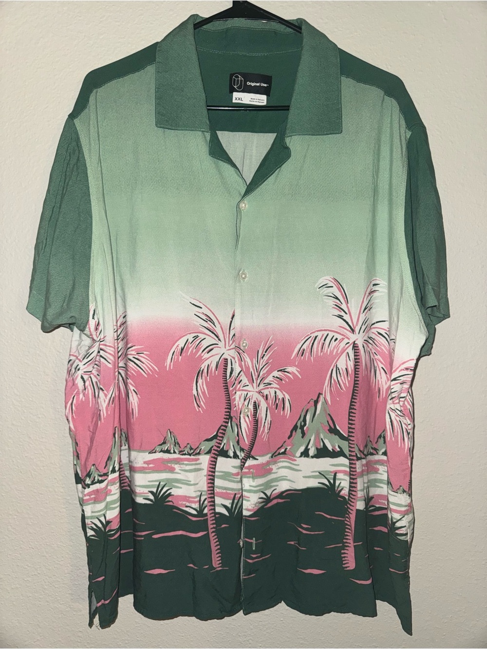 Original Use Green & Pink Gradient Tropical Short-Sleeve Polo